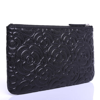 Chanel Caviar Camellia Embossed Cosmetic Pouch Black 3 of 7