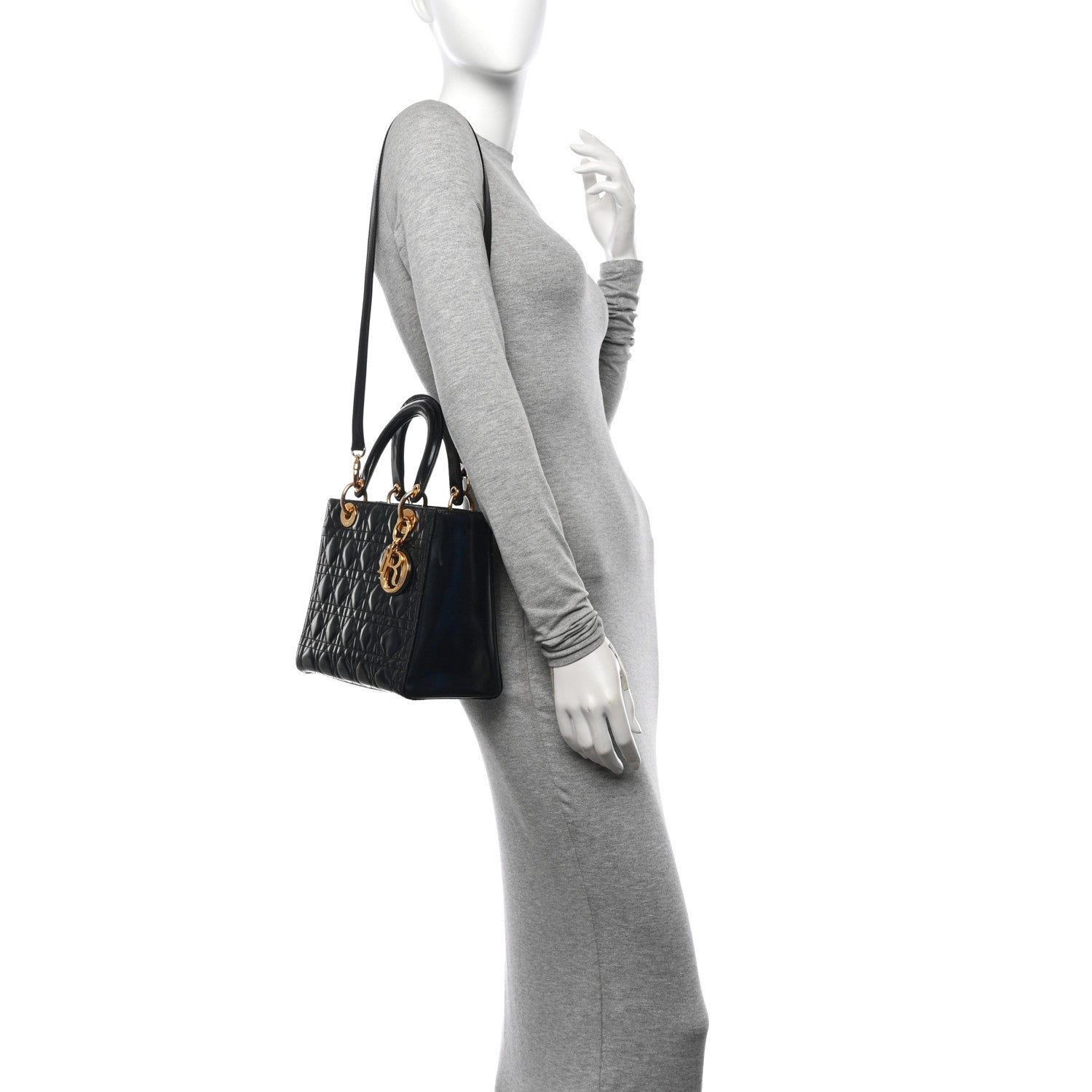 Christian Dior Glazed Calfskin Cannage Medium Lady Dior Black 2 of 12