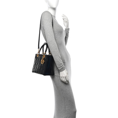 Christian Dior Glazed Calfskin Cannage Medium Lady Dior Black 2 of 12