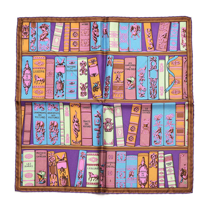 Hermes Silk Bibliotheque Pocket Square Violet Canard Vieux Rose 1 of 4