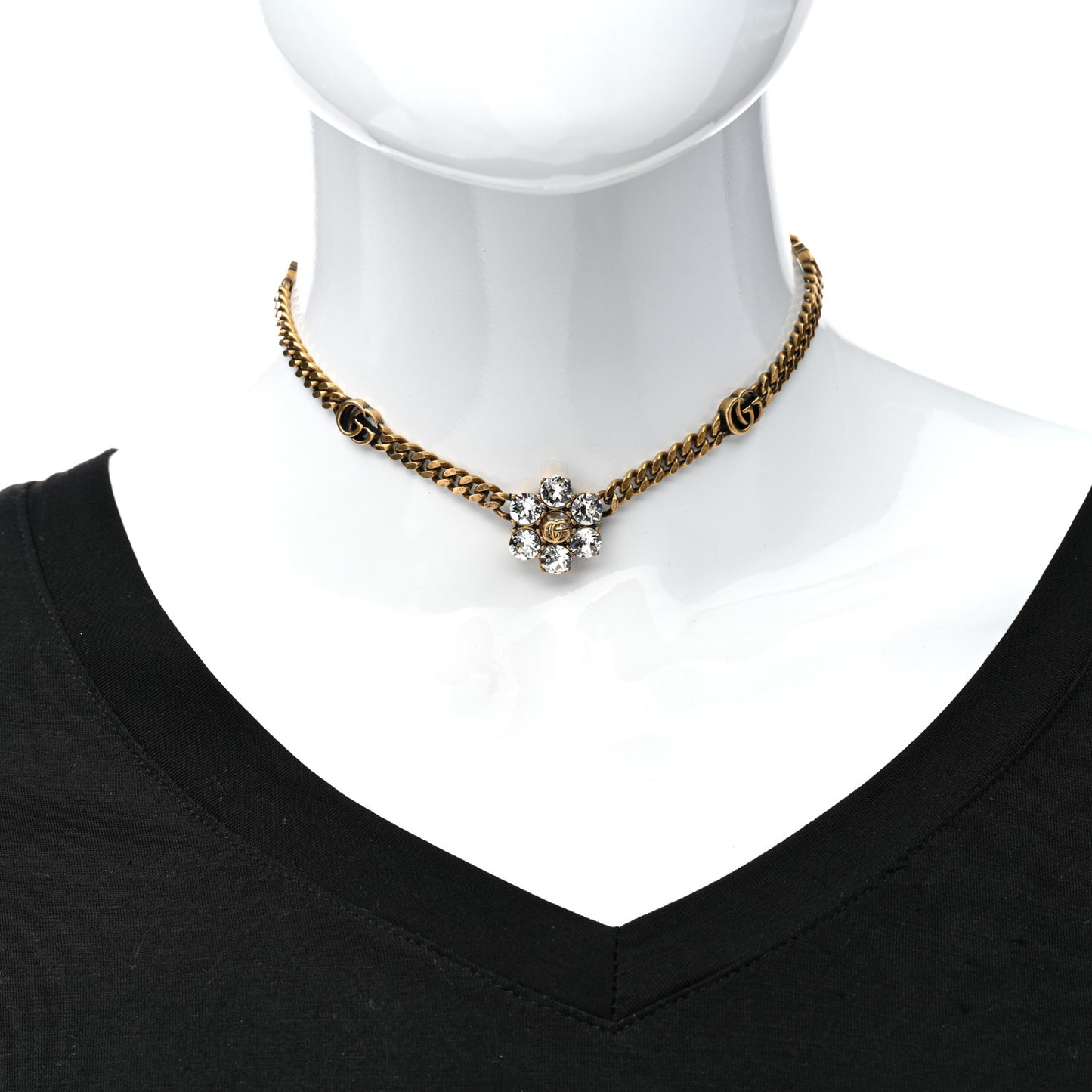 Metal Crystal Double G Necklace Aged Gold
