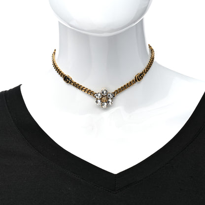 Gucci Metal Crystal Double G Necklace Aged Gold 2 of 5