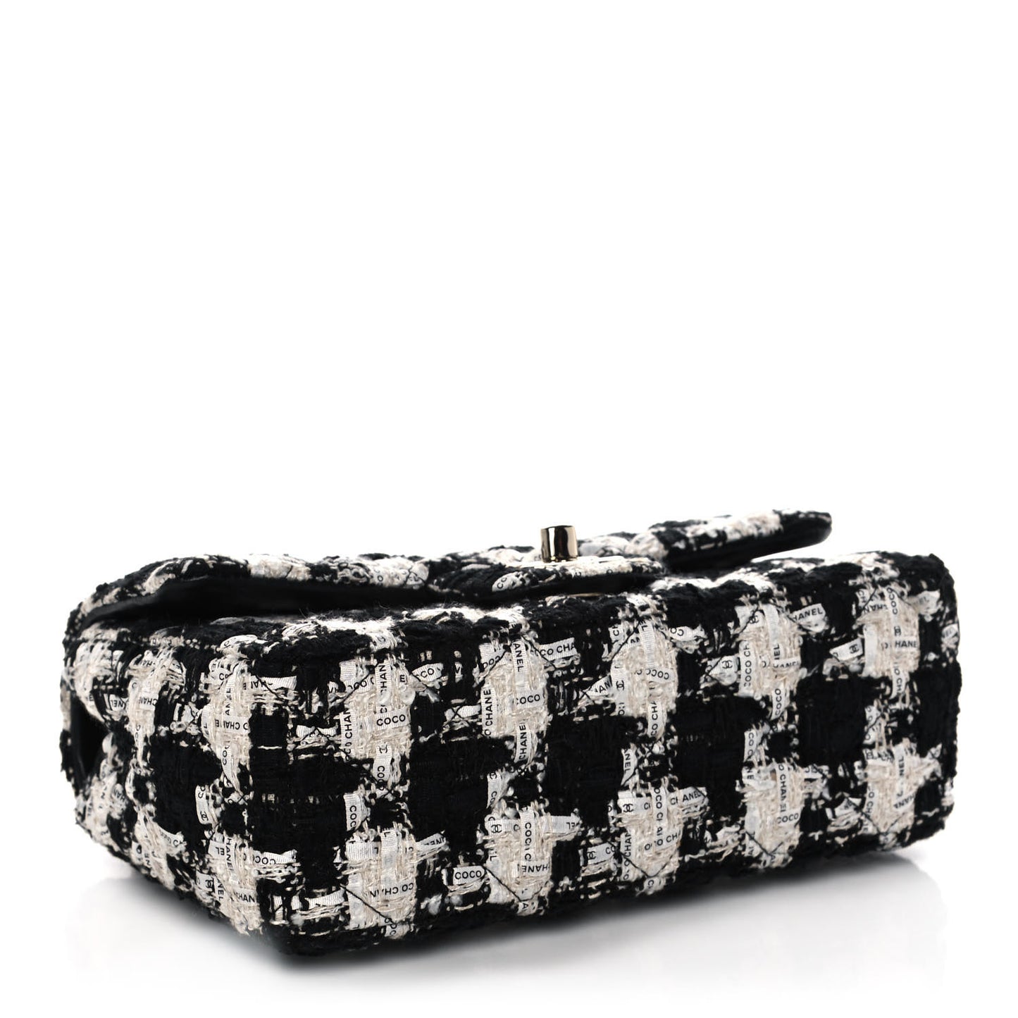 Tweed Quilted Mini Rectangular Flap Black Ecru White