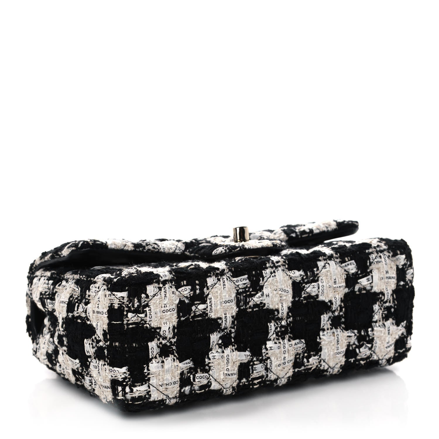 Chanel Tweed Quilted Mini Rectangular Flap Black Ecru White 4 of 16