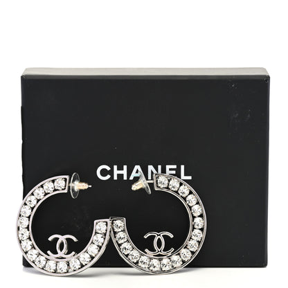 Chanel Metal Crystal CC XL Hoop Earrings Silver 5 of 5