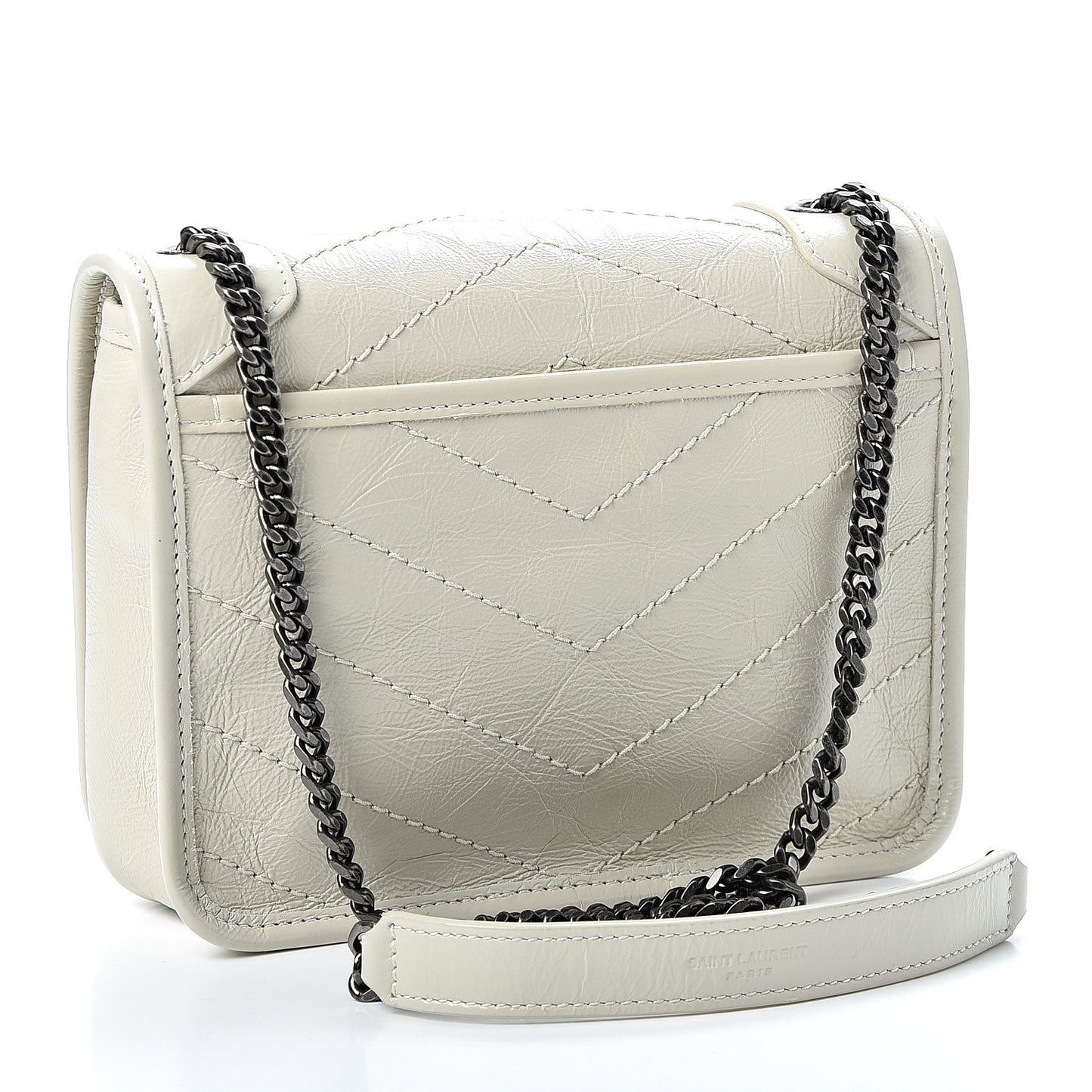 Crinkled Calfskin Matelasse Monogram Niki Chain Wallet Crema Soft