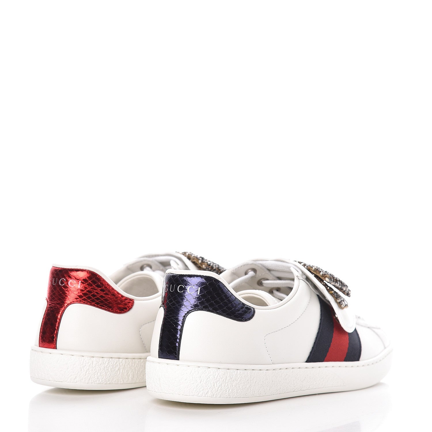 Gucci Calfskin Ayers Web Mens Ace Bow Lace Sneakers 5 White 4 of 11