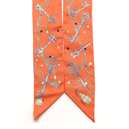 Hermes Silk Les Cles A Pois Twilly Abricot Gris Acier 2 of 4