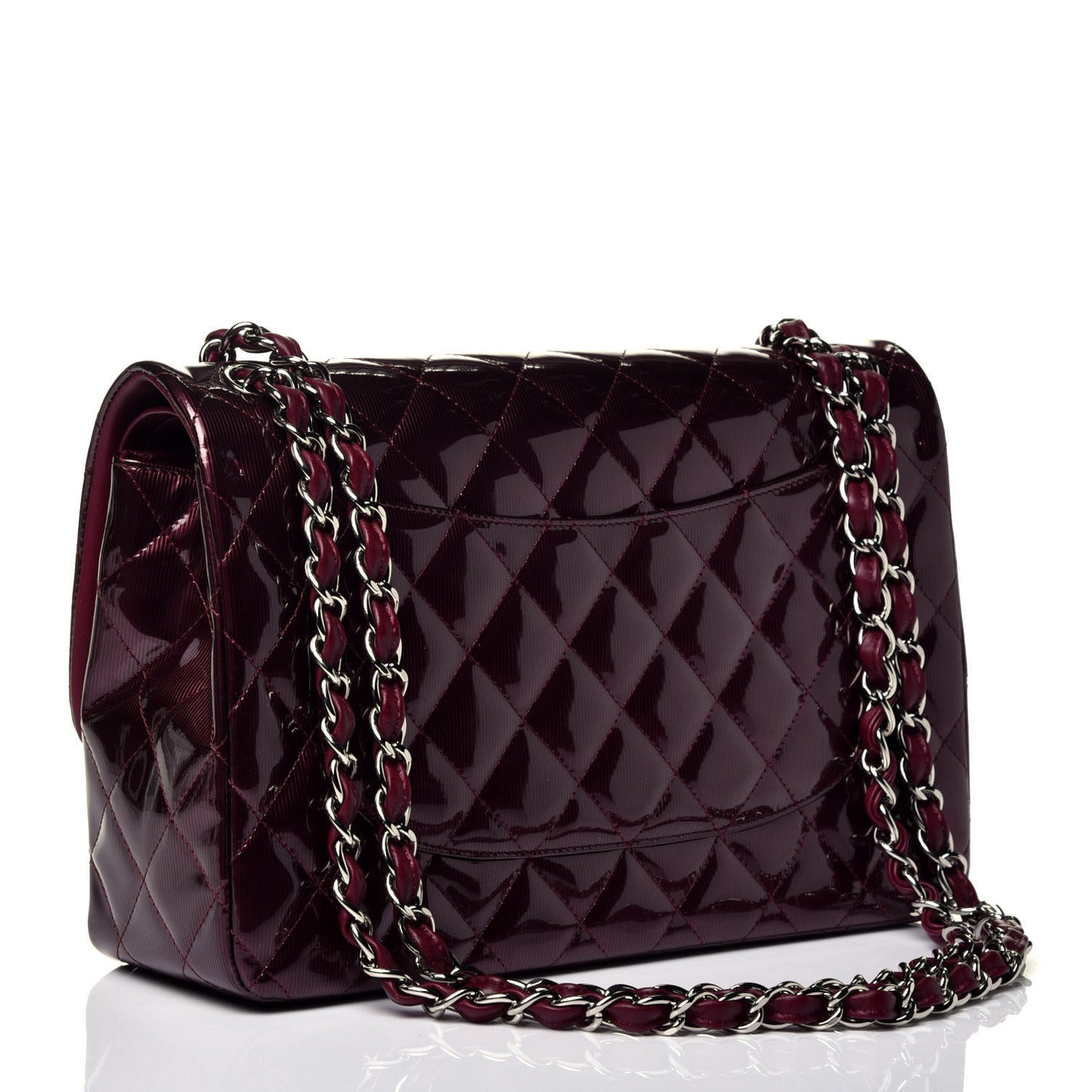 Striated Patent Quilted Jumbo Double Flap Burgundy