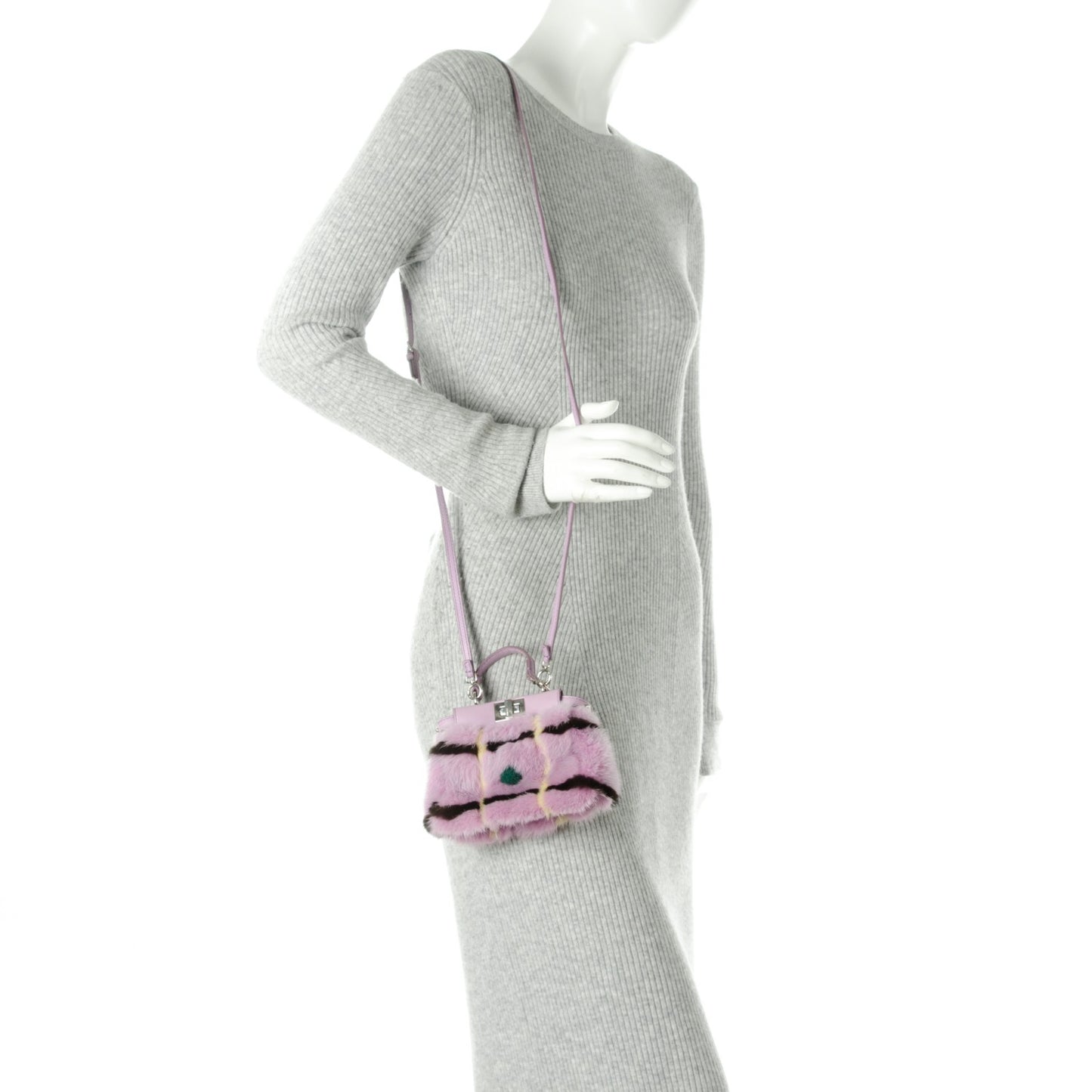 Mink Fur Shiny Nappa Chess Print Micro Peekaboo Iconic Satchel Lavanda Multicolor
