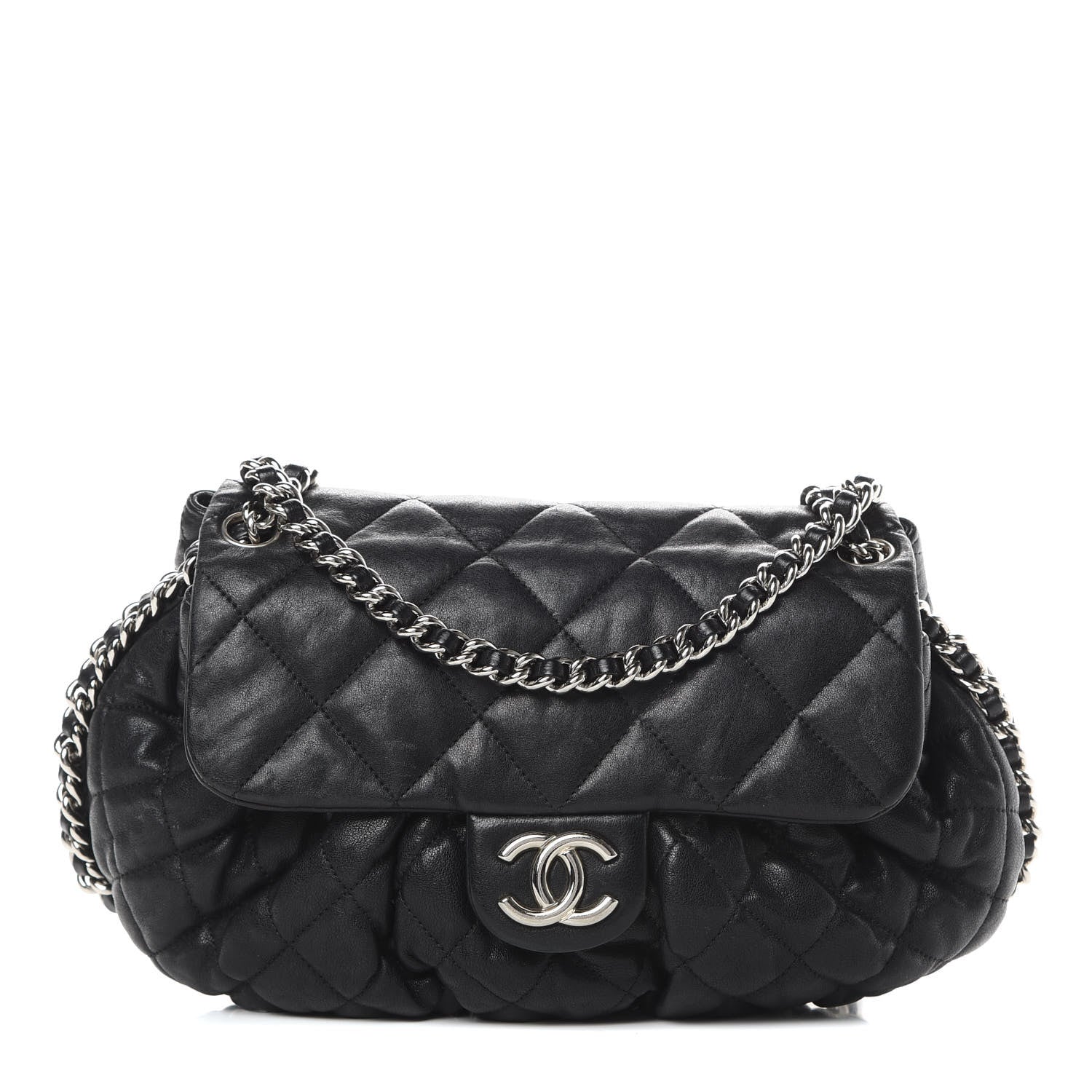 Chanel Washed Lambskin Quilted Medium Chain Around Messenger Black 1 of 15