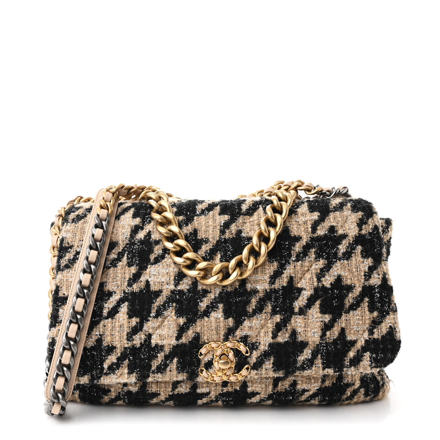 Chanel Tweed Maxi Chanel 19 Flap Beige Black 1 of 10