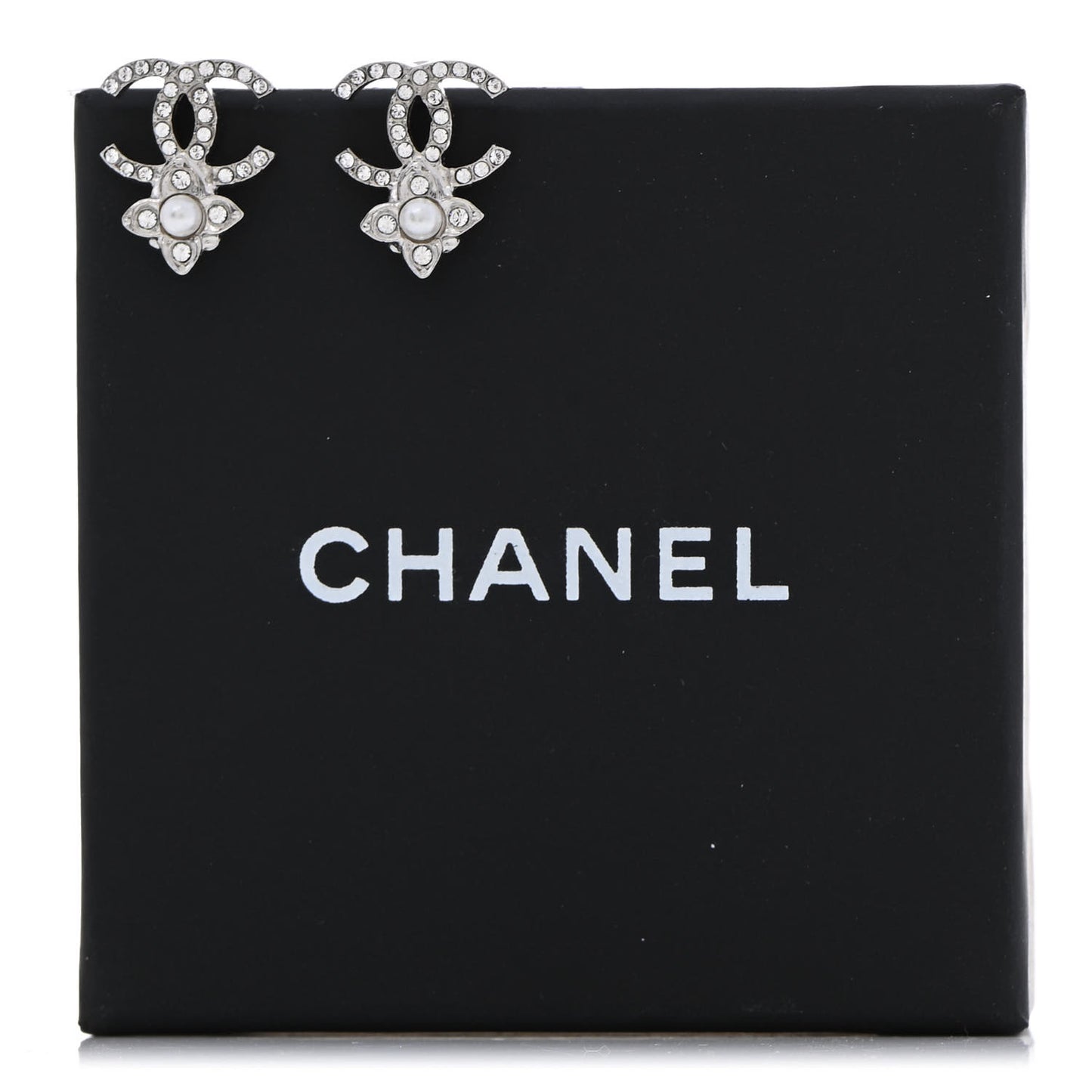 Crystal Pearl Flower CC Earrings Silver