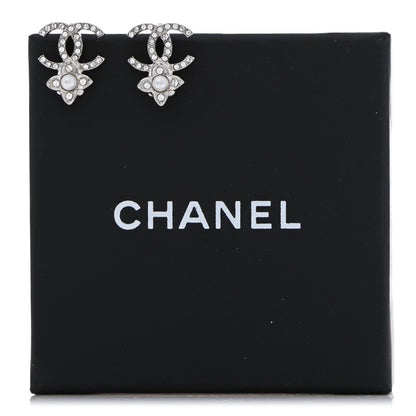 Chanel Crystal Pearl Flower CC Earrings Silver 5 of 5