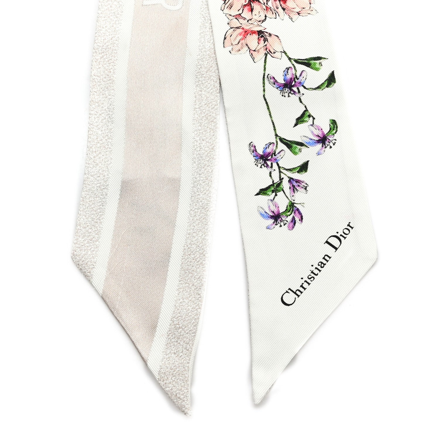 Christian Dior Silk Twill D-Floral Mitzah Scarf White Multicolor