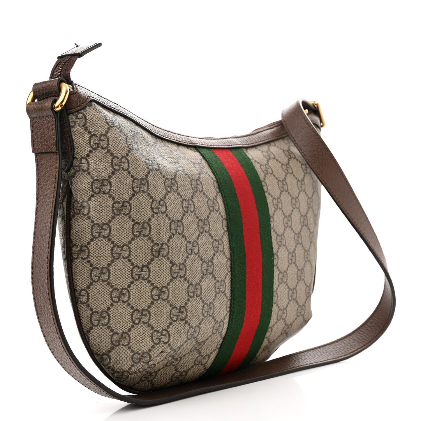 GG Supreme Monogram Web Small Ophidia Half Moon Hobo Brown