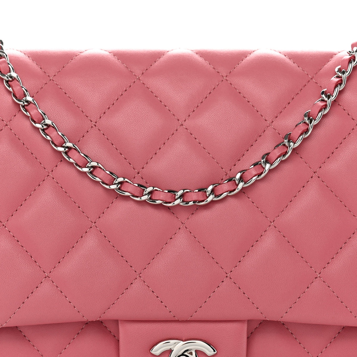 Lambskin Quilted Clutch with Chain Flap Pink