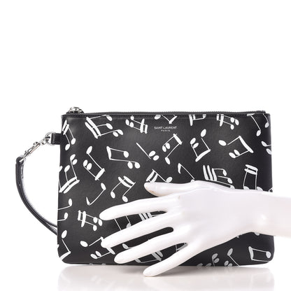 Saint Laurent Calfskin Musical Notes Zip Pouch Black 2 of 8