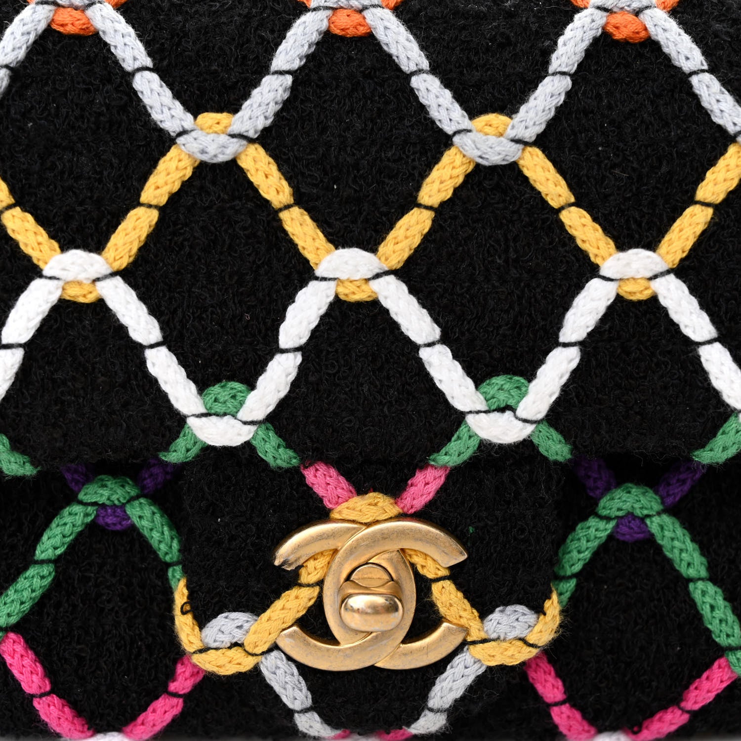 Chanel Tweed Diamond Threaded Mini Rectangular Pearl Crush Flap Black Multicolor 7 of 10
