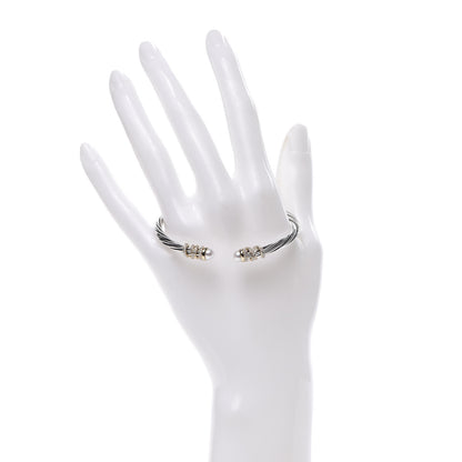 David Yurman Sterling Silver 18K Yellow Gold Diamond Pearl Helena Cuff Bracelet 2 of 6