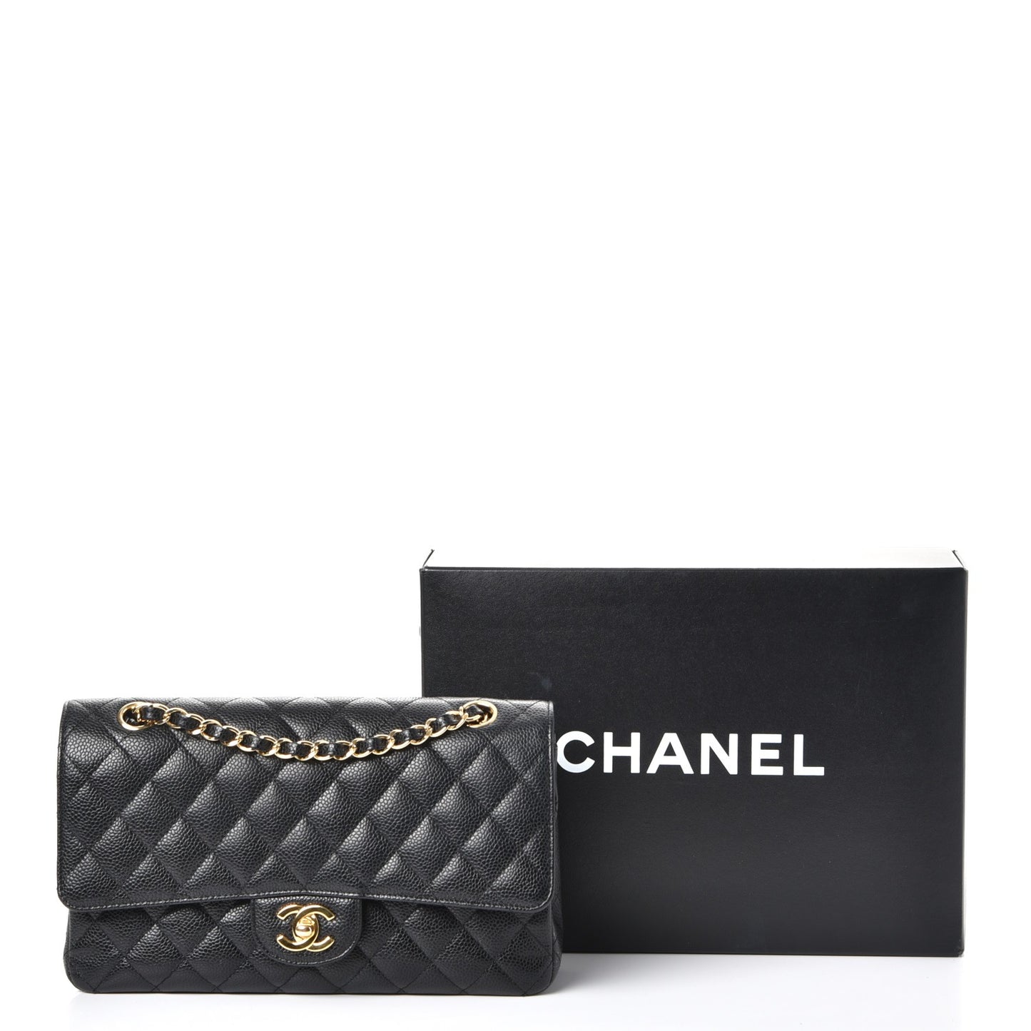 Caviar Quilted Medium Double Flap Black