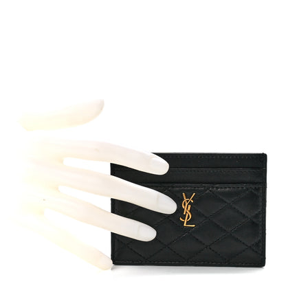 Saint Laurent Lambskin Quilted Monogram Gaby Card Case Black 2 of 12