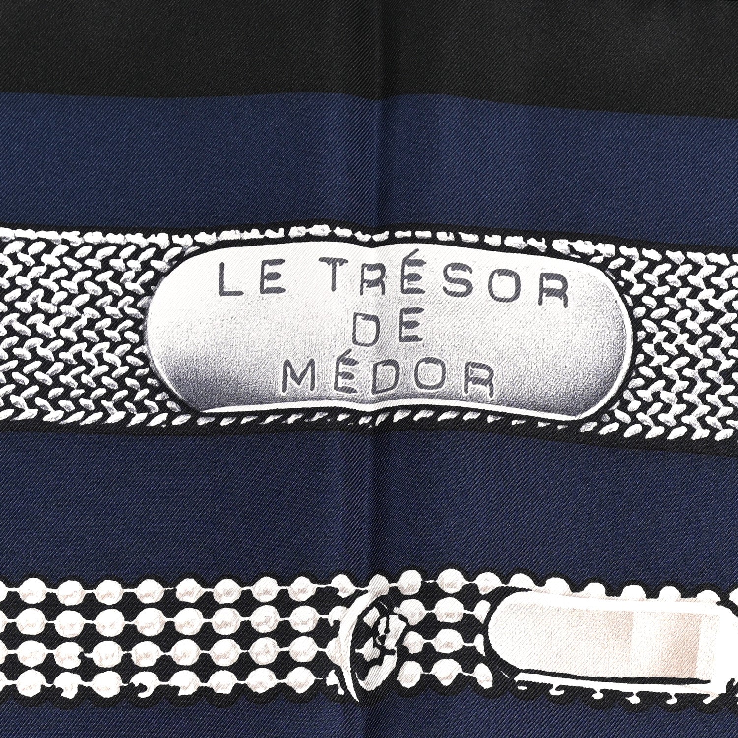 Hermes Silk Le Tresor De Medor Scarf 90 Black Bleu Marine Gris 5 of 6