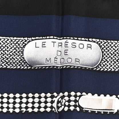 Hermes Silk Le Tresor De Medor Scarf 90 Black Bleu Marine Gris 5 of 6