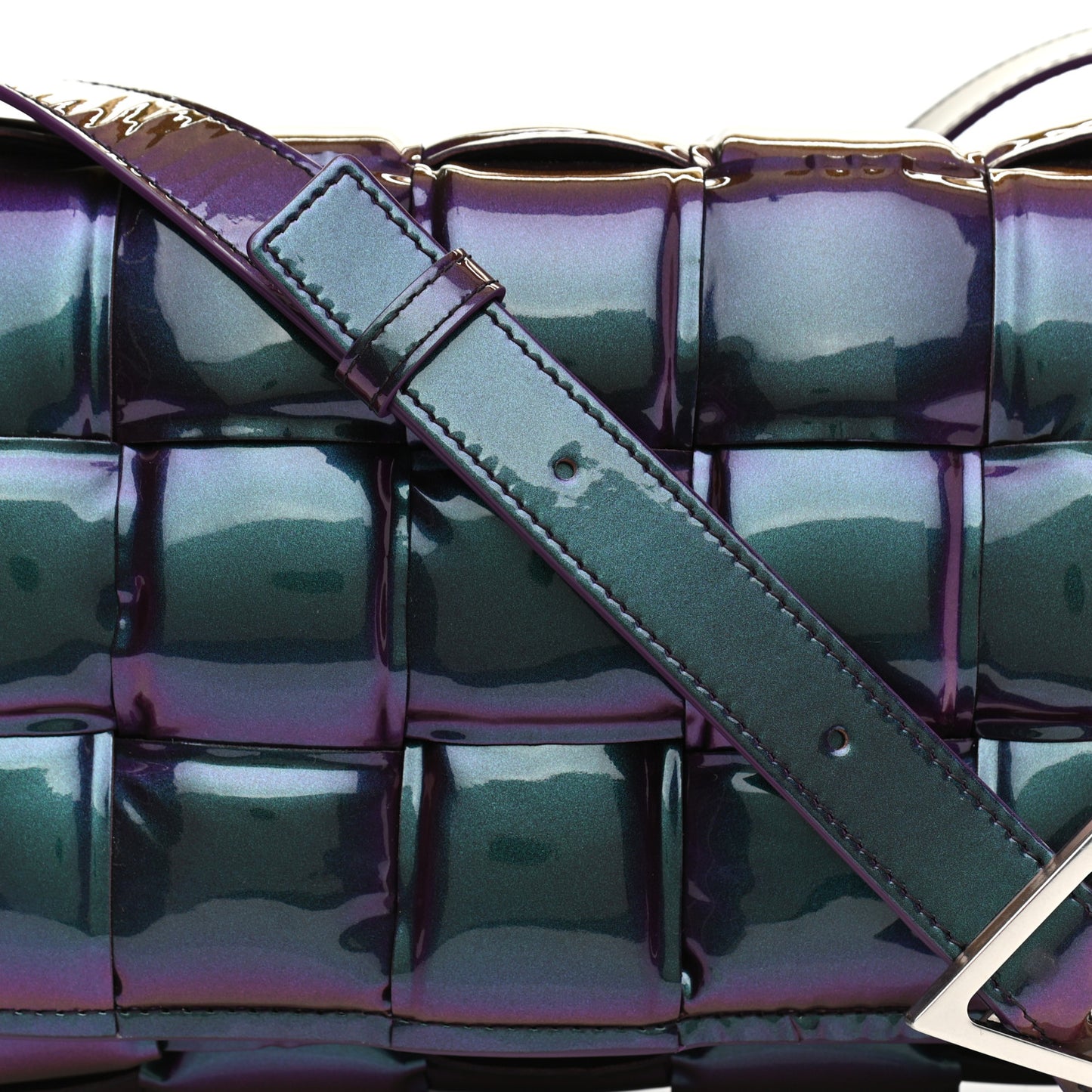 Glossy Nail Polish Nappa Maxi Intreccio Padded Cassette Crossbody Bag Holographic