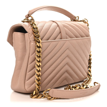 Saint Laurent Sheepskin Matelasse Chevron Monogram Medium College Bag Rose Poudre 3 of 10