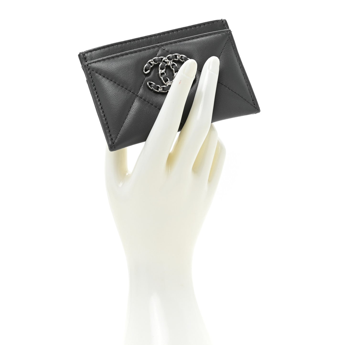 Lambskin Quilted Chanel 19 Card Holder Grey
