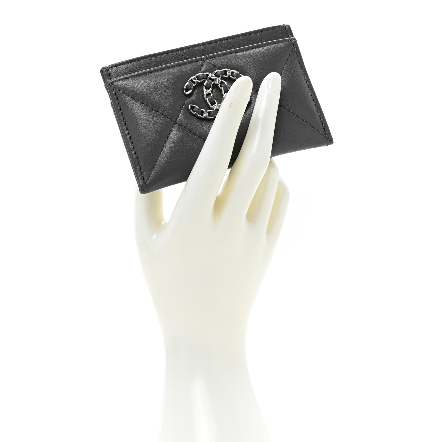 Chanel Lambskin Quilted Chanel 19 Card Holder Grey 2 of 13