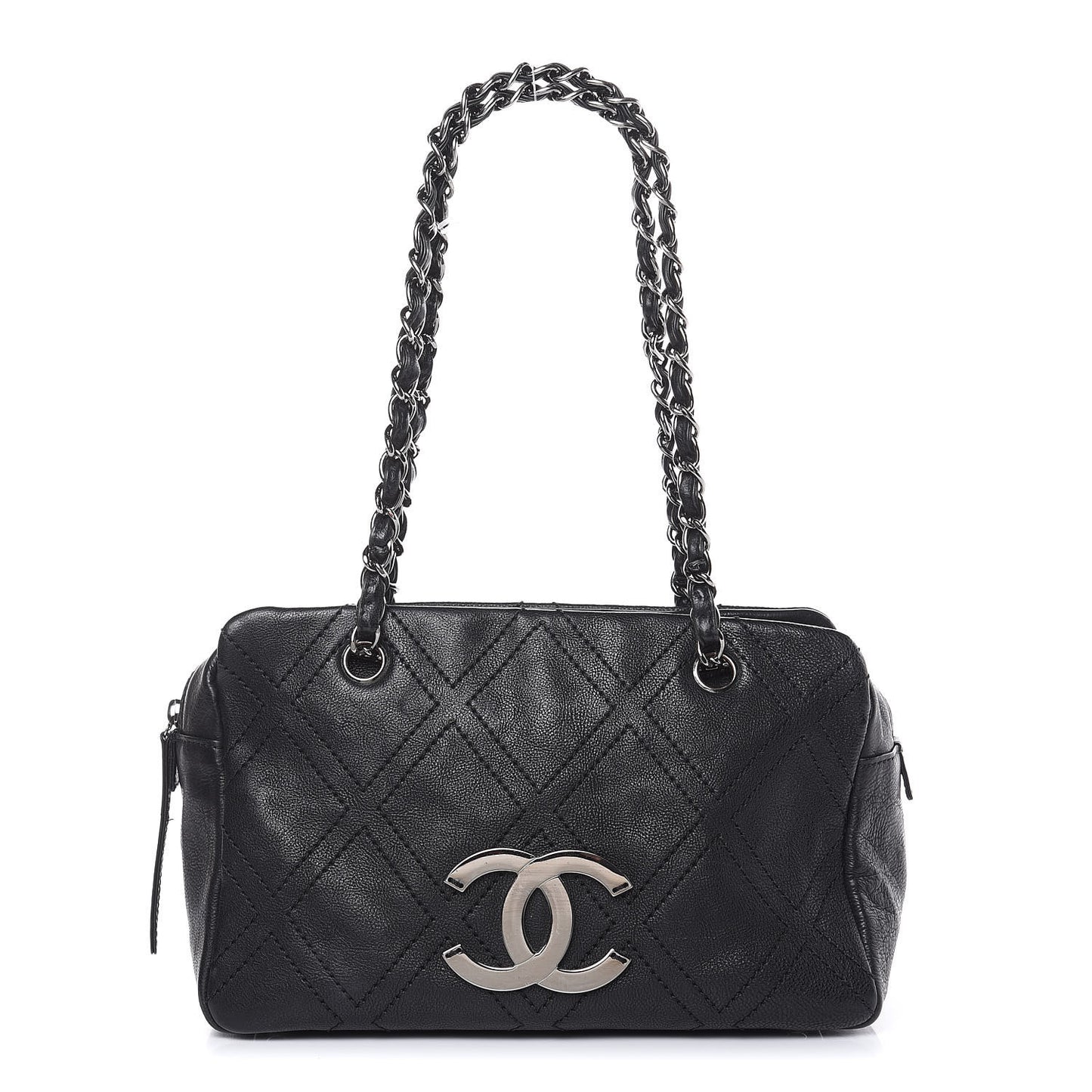 Calfskin Small Diamond Stitch Tote Black
