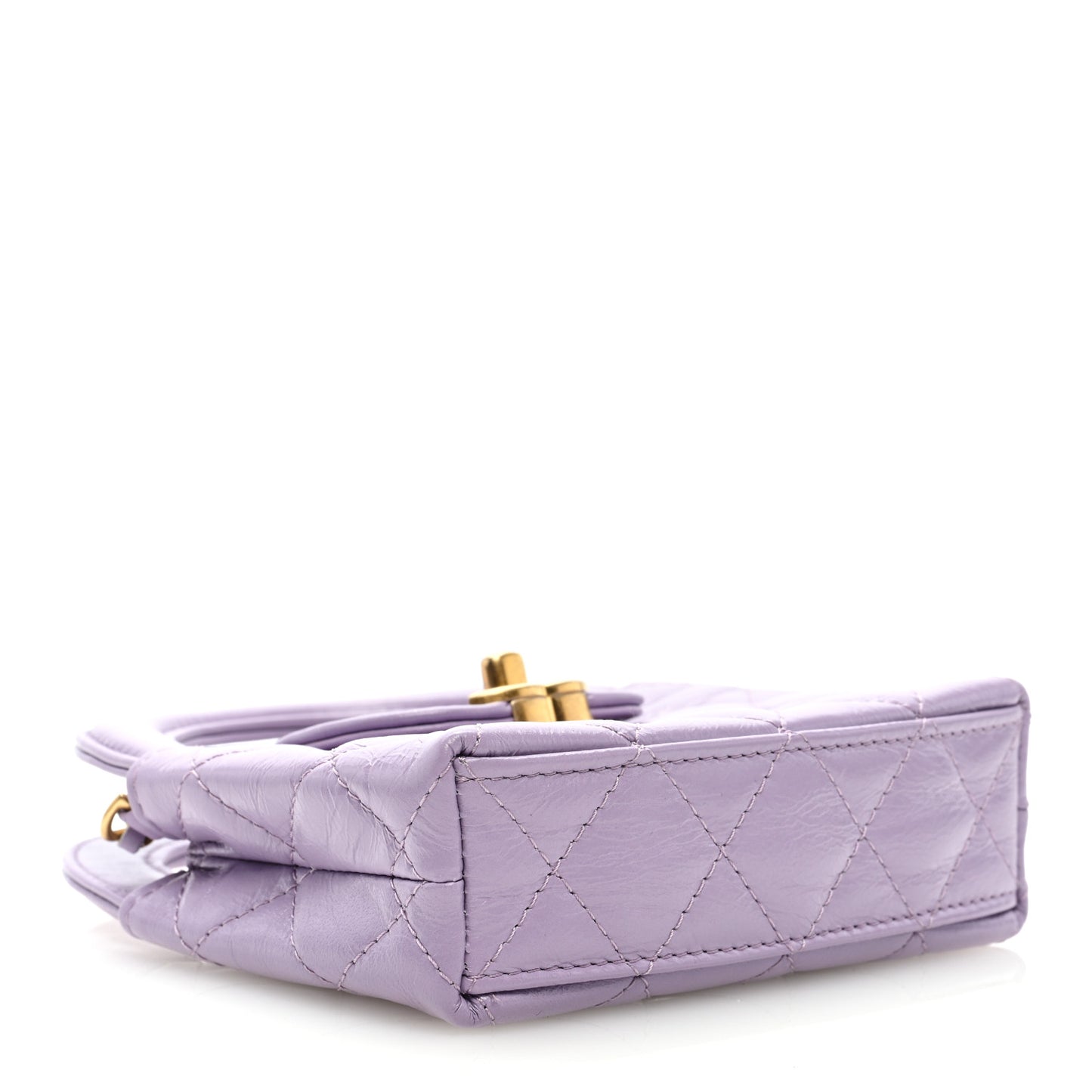 Shiny Aged Calfskin Quilted Mini Nano Kelly Shopper Lilac