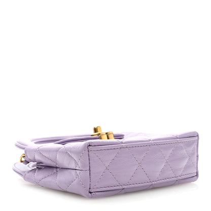 Chanel Shiny Aged Calfskin Quilted Mini Nano Kelly Shopper Lilac 3 of 8