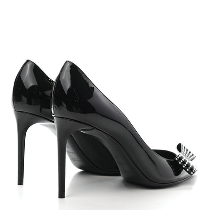 Saint Laurent Patent Calfskin Zoe Bow 85 Pumps 39 Black 4 of 11