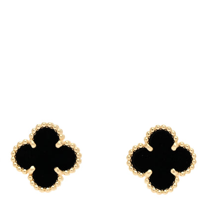 Van Cleef & Arpels 18K Yellow Gold Black Onyx Sweet Alhambra Earrings 1 of 4