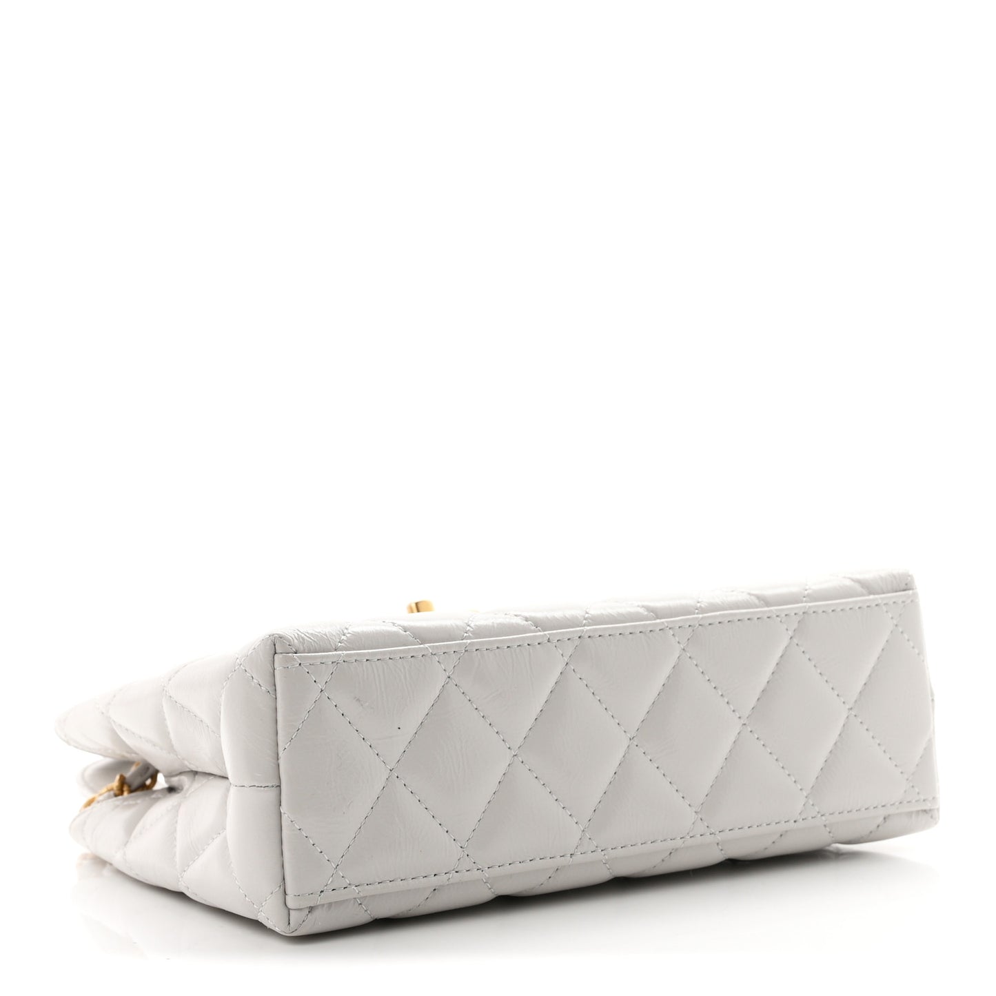 Shiny Aged Calfskin Quilted Nano Kelly Shopper Light Grey