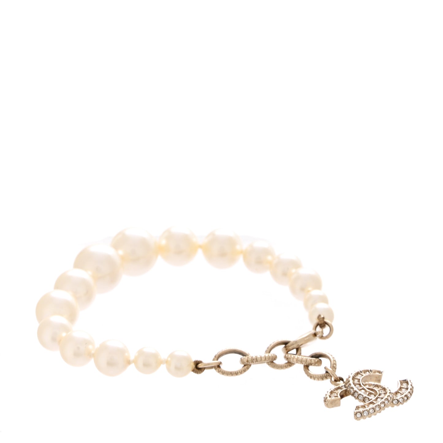Graduated Pearl Crystal CC Bracelet Gold