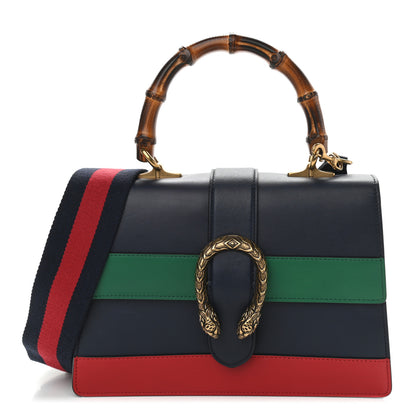 Gucci Moon Calfskin Bamboo Web Medium Dionysus Top Handle Bag Blue Emerald Hibiscus Red 1 of 12