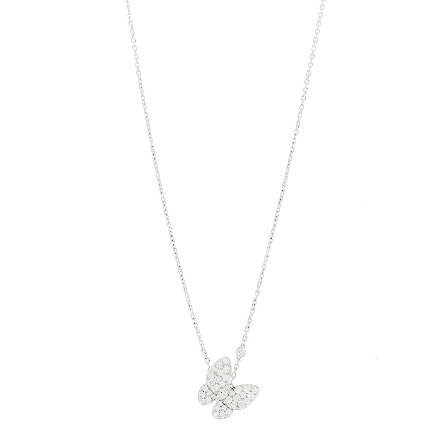 Van Cleef & Arpels 18K White Gold Diamond Two Butterfly Pendant Necklace 1 of 5