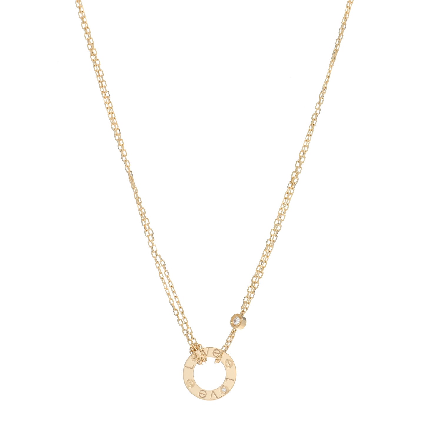 18K Yellow Gold 2 Diamond LOVE Necklace
