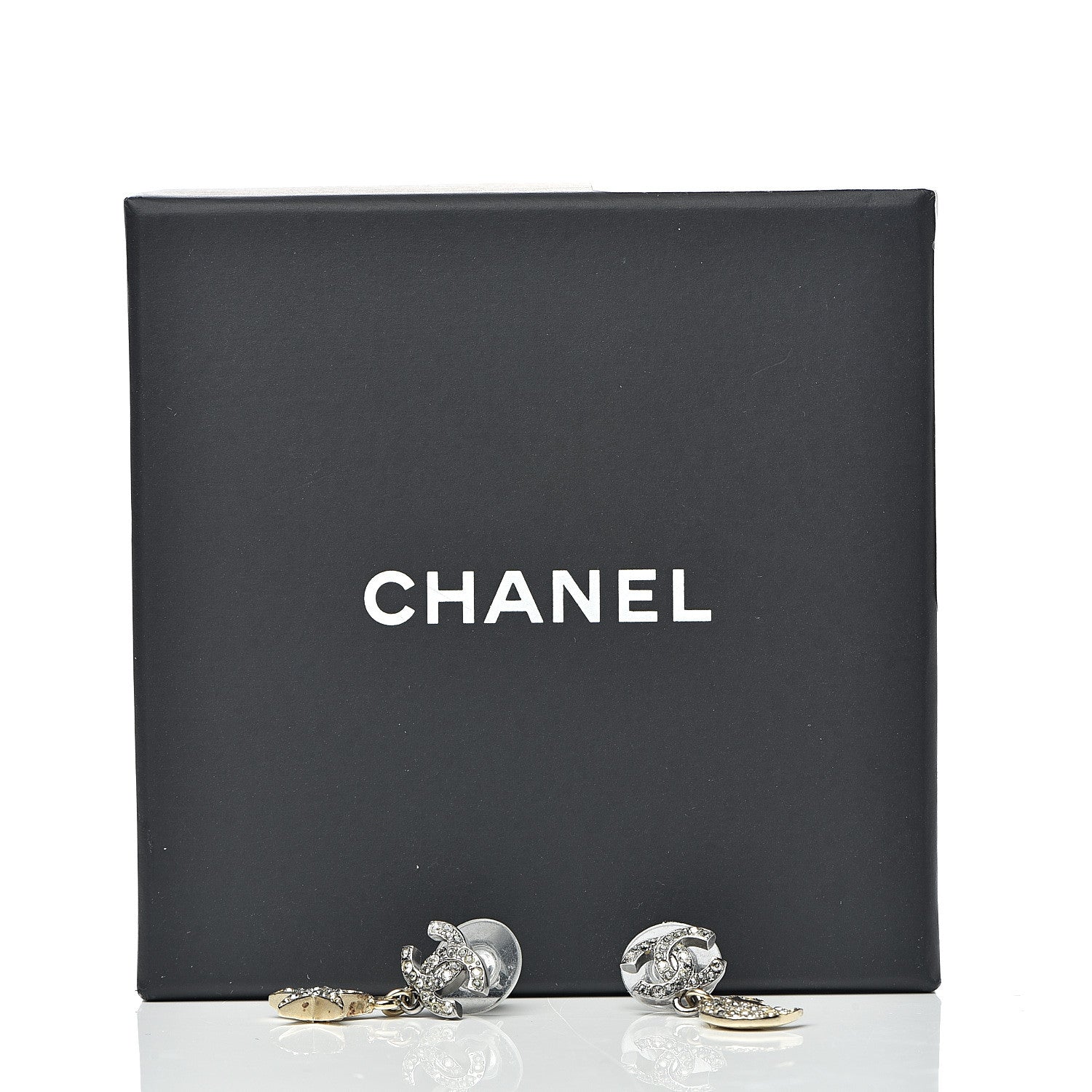 Chanel Ruthenium Crystal CC Star Moon Earrings Grey Gold 8 of 8