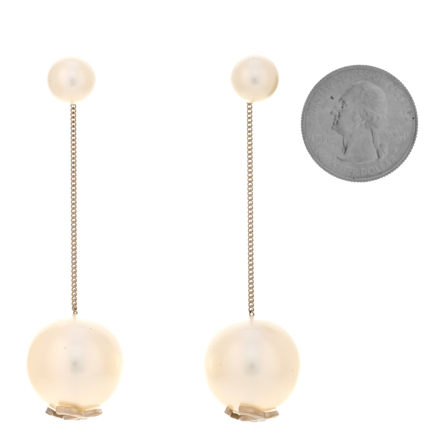 Pearl CC Chain Drop Earrings Gold