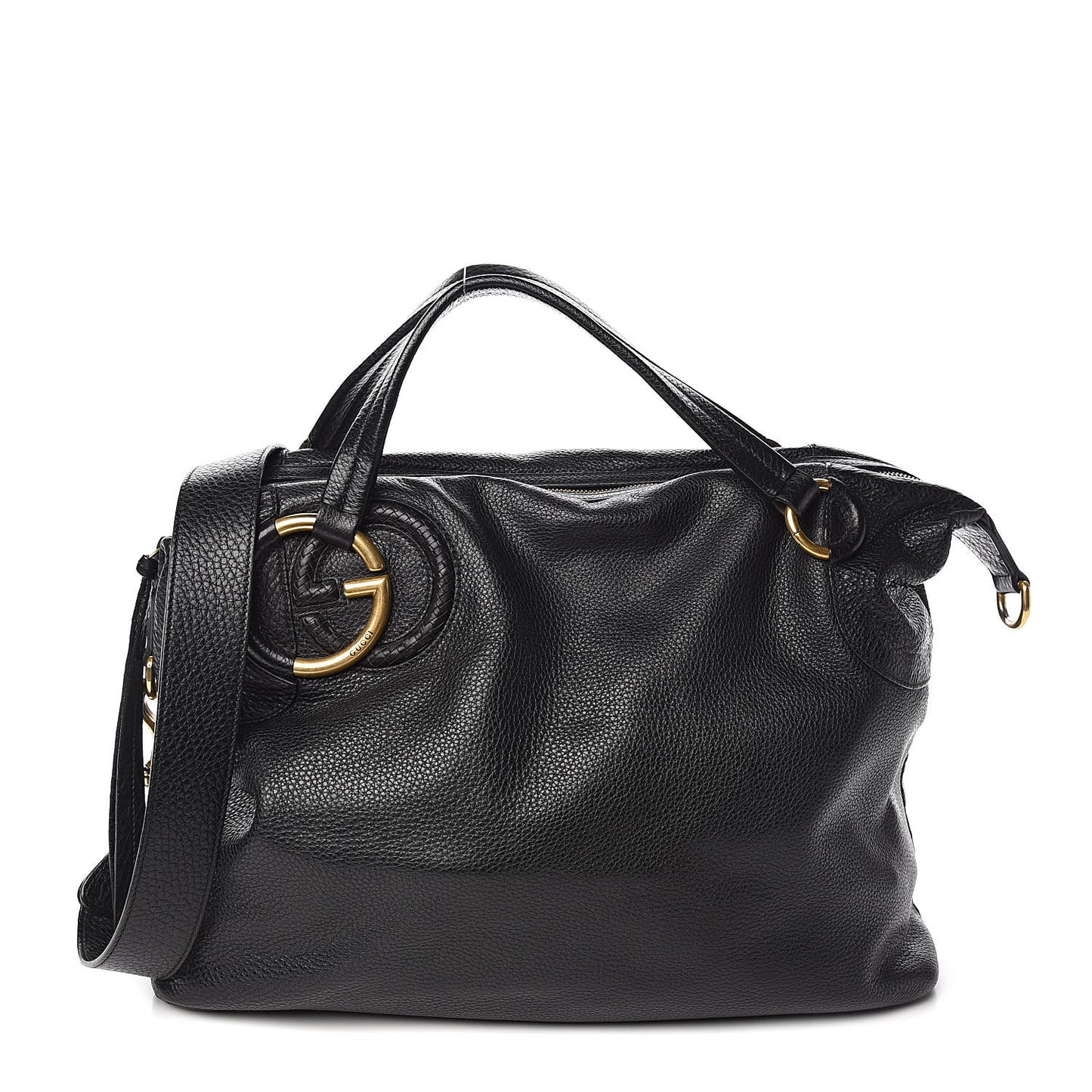 Pebbled Calfskin Twill Medium Top Handle Satchel Black