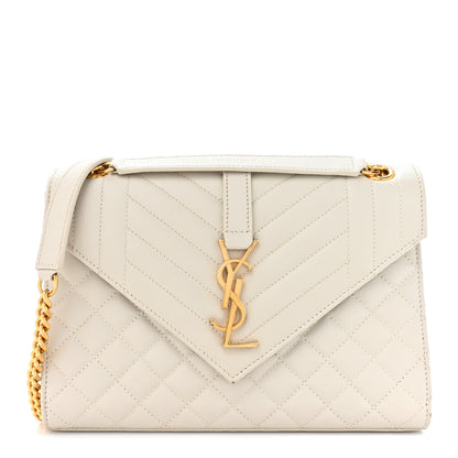 Saint Laurent Grain De Poudre Textured Mixed Matelasse Medium Triquilt Monogram Satchel Crema Soft 1 of 15