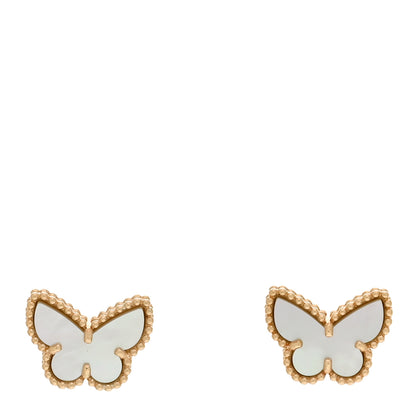 Van Cleef & Arpels 18K Yellow Gold Mother of Pearl Sweet Alhambra Butterfly Earrings 1 of 5