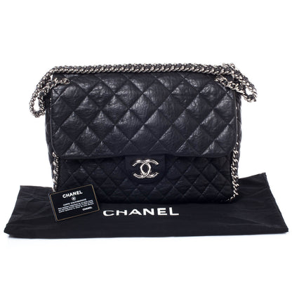 Chanel Washed Lambskin Chain Around Maxi Flap Bag Black 10 of 10