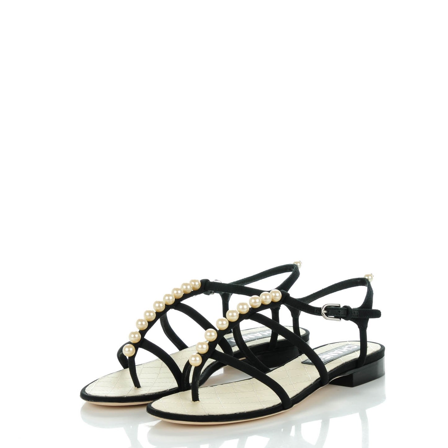 Grosgrain Pearl Sandals 37.5 Black