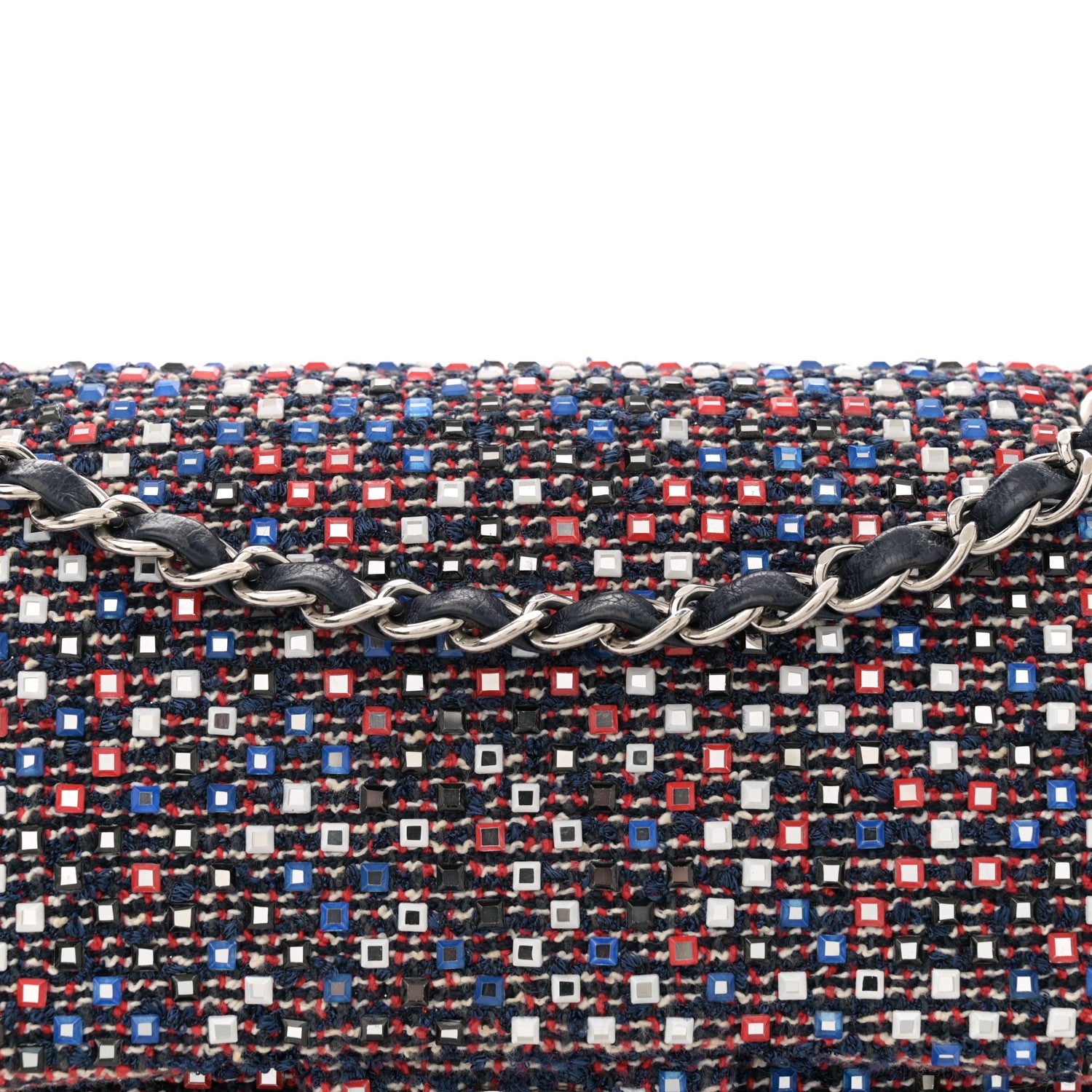Chanel Sequin Tweed Medium Double Flap Red White Blue 8 of 12